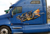 chained dragon large decal on blue semi